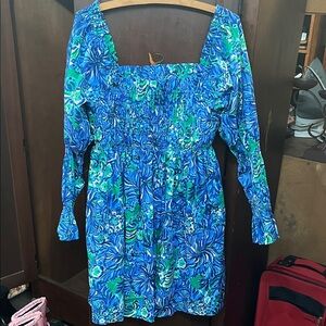 Lilly Pulitzer Vibrant Blue and Green Long Sleeve Dress
